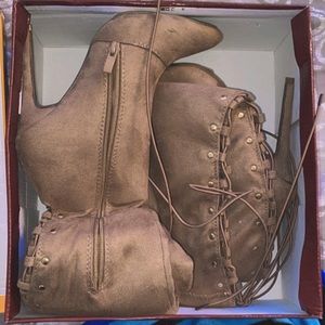 High Knee Tan Lace Up Boots